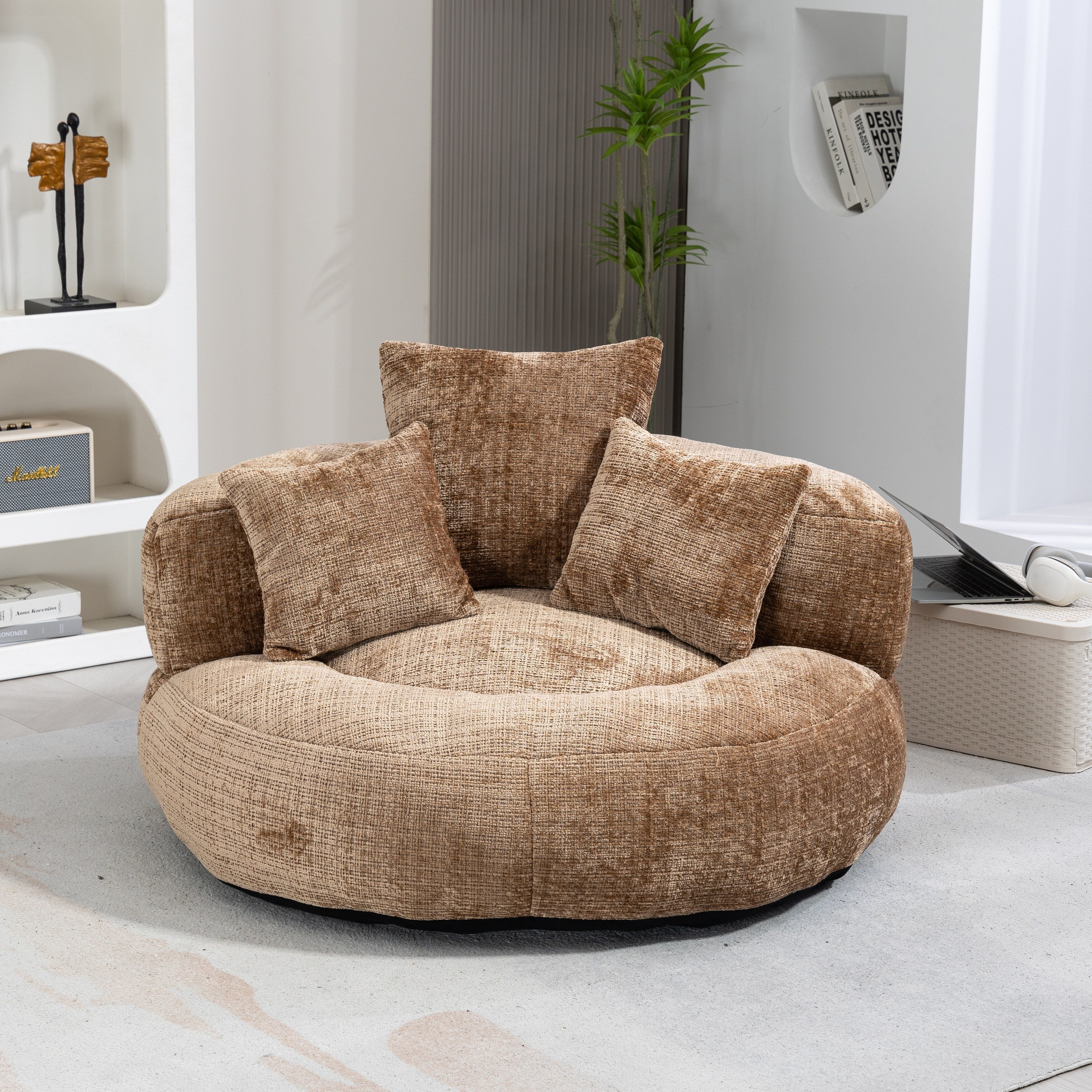 Canapé poire surdimensionné en chenille de 42,52 pouces avec trois oreillers pour chambre à coucher