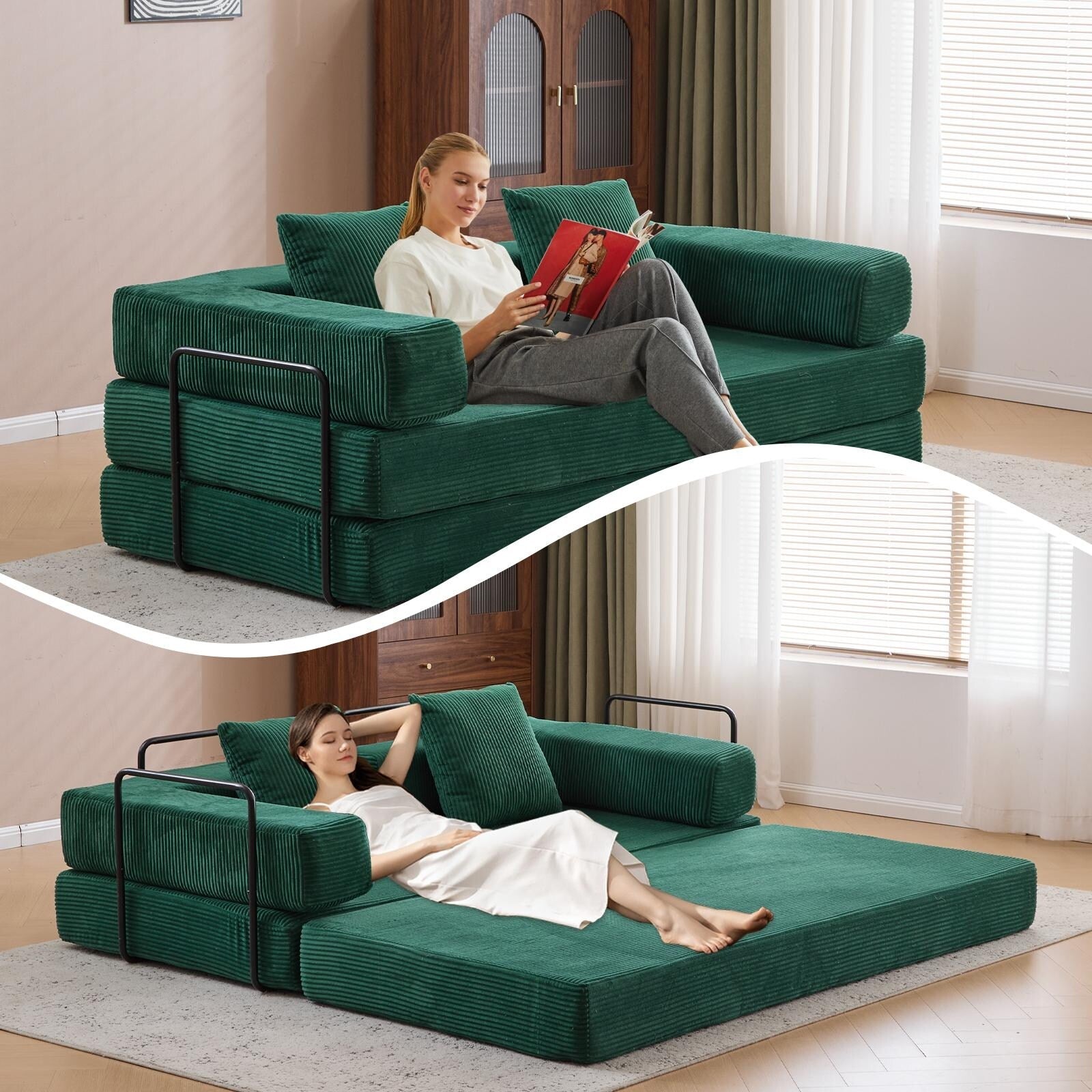 Canapé-lit convertible avec dossier coussiné en tissu chenille pour salon et chambre à coucher