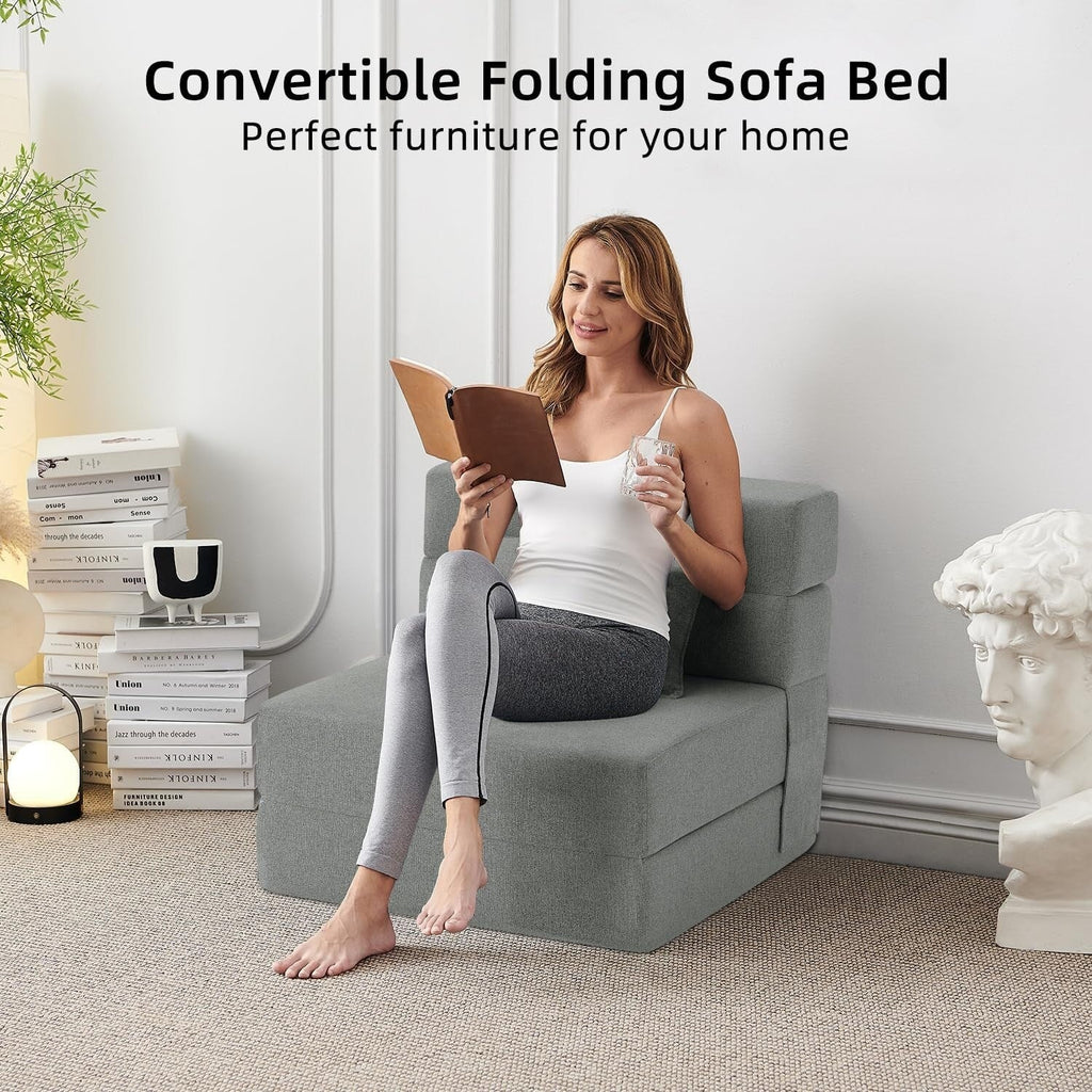 Canapé-lit convertible pliant - Fauteuil-lit moderne en lin avec oreiller et matelas pliable pour salon/dortoir/chambre d'amis