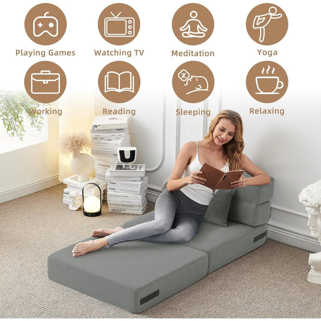 Canapé-lit convertible pliant - Fauteuil-lit moderne en lin avec oreiller et matelas pliable pour salon/dortoir/chambre d'amis