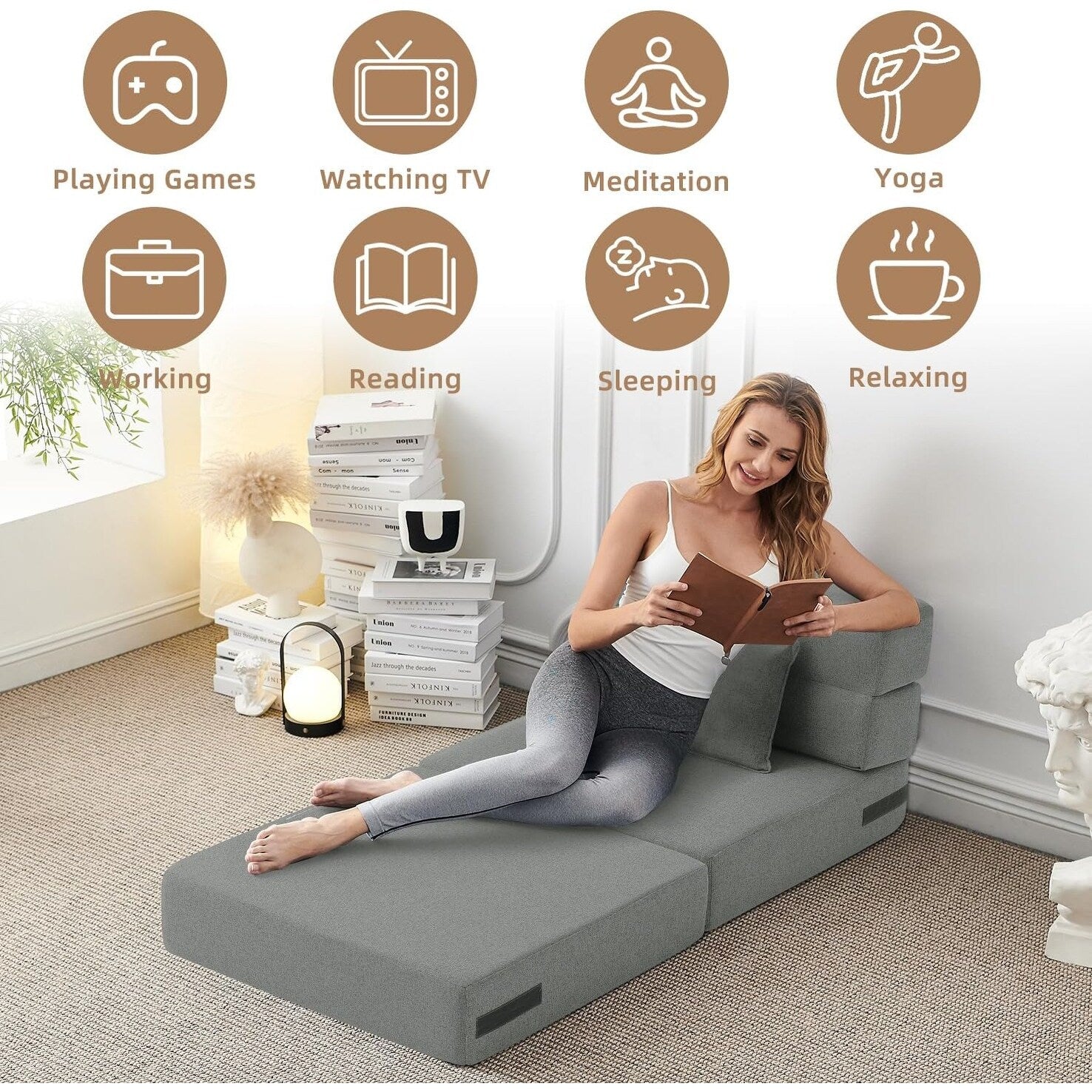 Canapé-lit convertible pliant - Fauteuil-lit moderne en lin avec oreiller et matelas pliable pour salon/dortoir/chambre d'amis