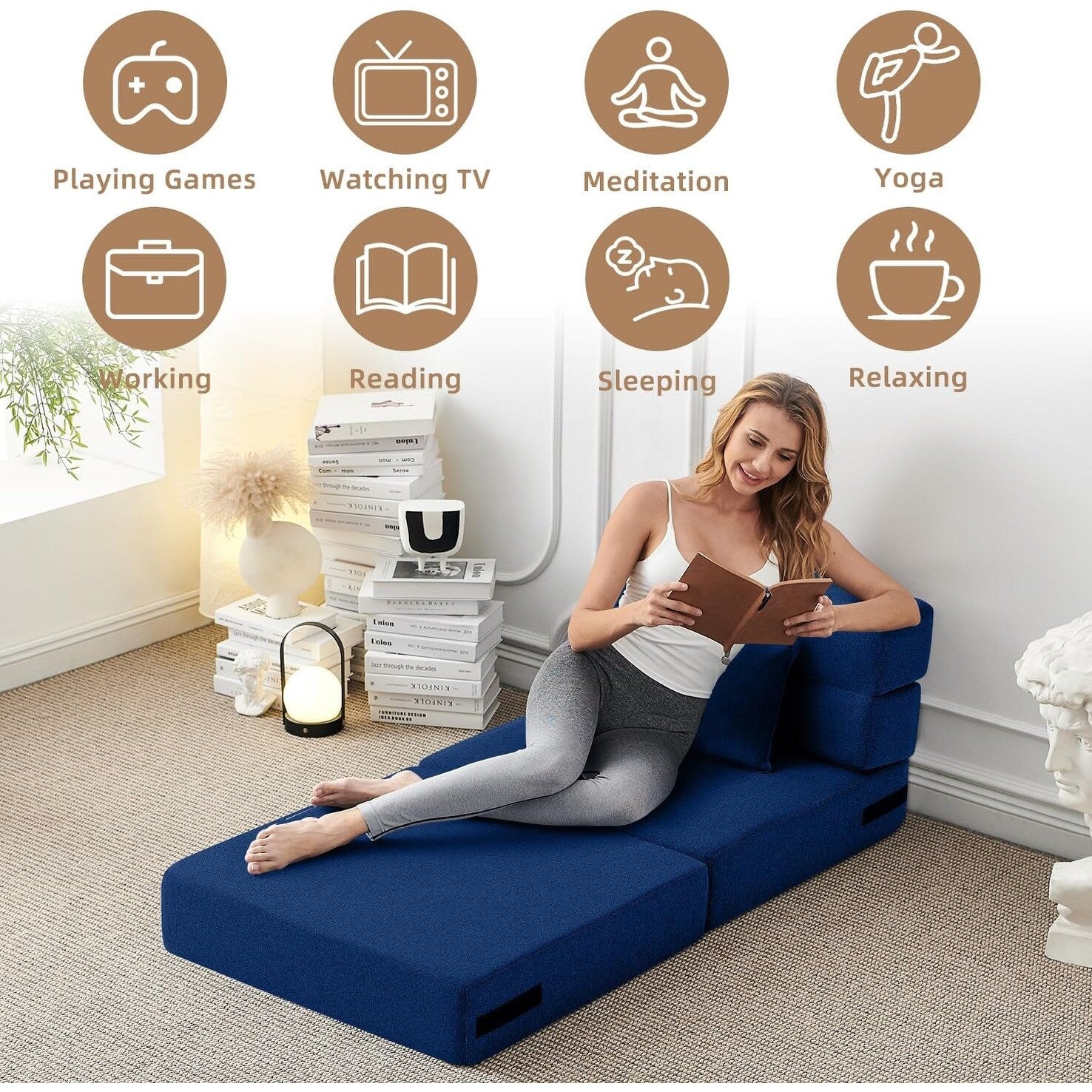 Canapé-lit convertible pliant - Fauteuil-lit moderne en lin avec oreiller et matelas pliable pour salon/dortoir/chambre d'amis