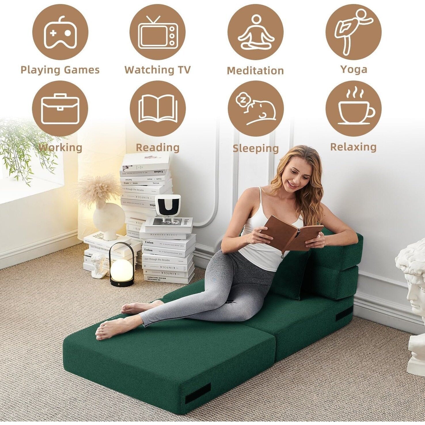 Canapé-lit convertible pliant - Fauteuil-lit moderne en lin avec oreiller et matelas pliable pour salon/dortoir/chambre d'amis