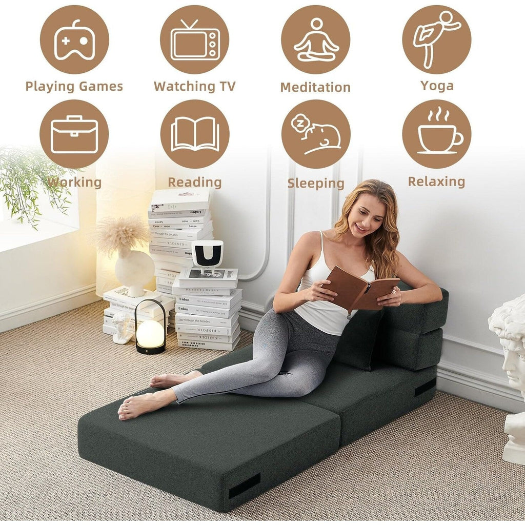 Canapé-lit convertible pliant - Fauteuil-lit moderne en lin avec oreiller et matelas pliable pour salon/dortoir/chambre d'amis