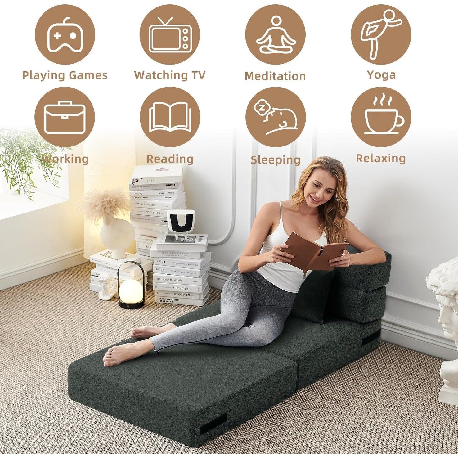 Canapé-lit convertible pliant - Fauteuil-lit moderne en lin avec oreiller et matelas pliable pour salon/dortoir/chambre d'amis