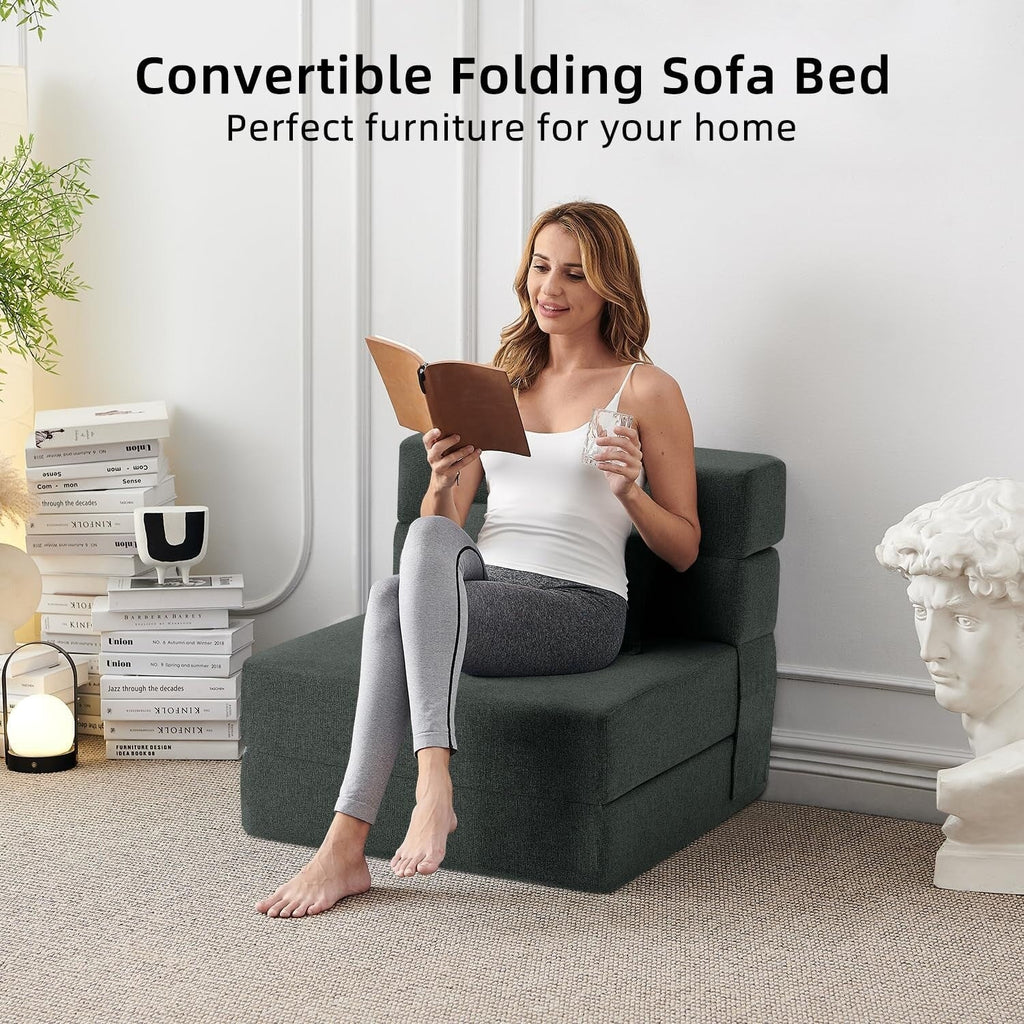 Canapé-lit convertible pliant - Fauteuil-lit moderne en lin avec oreiller et matelas pliable pour salon/dortoir/chambre d'amis