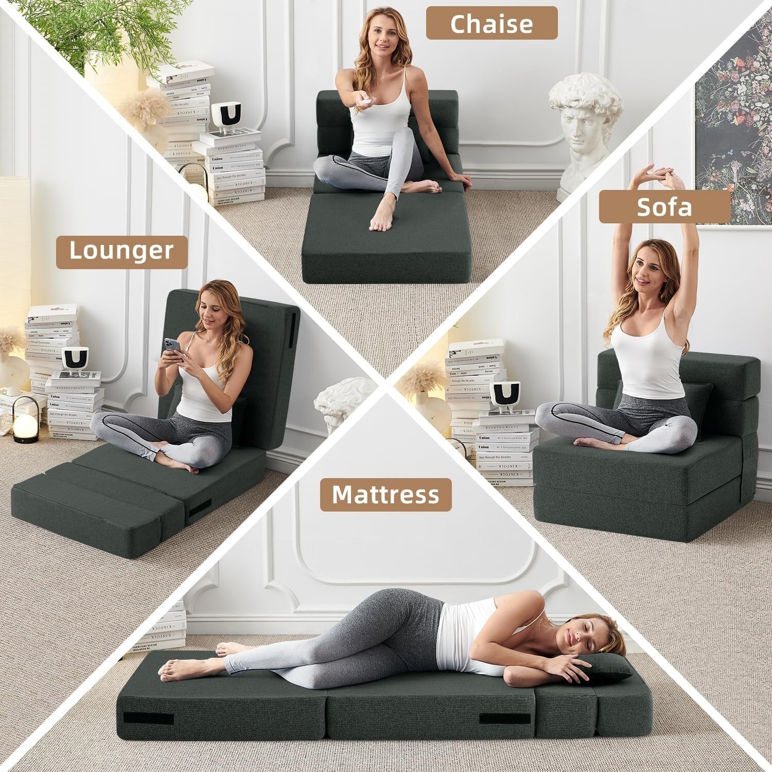 Canapé-lit convertible pliant - Fauteuil-lit moderne en lin avec oreiller et matelas pliable pour salon/dortoir/chambre d'amis