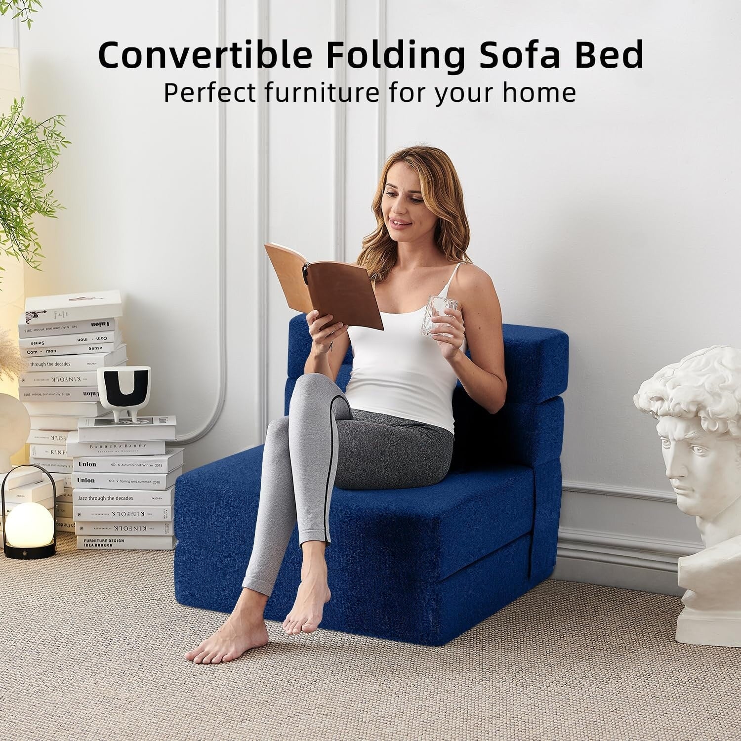 Canapé-lit convertible pliant - Fauteuil-lit moderne en lin avec oreiller et matelas pliable pour salon/dortoir/chambre d'amis