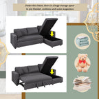 Canapé convertible en L avec lit gigogne et espace de rangement, 2 coussins d'appoint