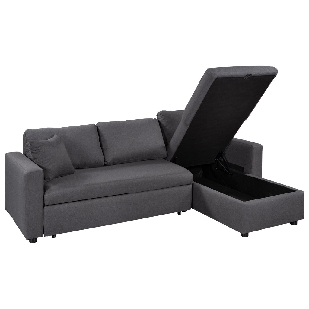 Canapé convertible en L avec lit gigogne et espace de rangement, 2 coussins d'appoint