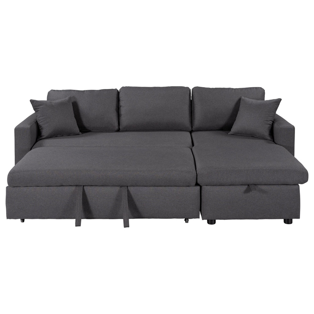 Canapé convertible en L avec lit gigogne et espace de rangement, 2 coussins d'appoint