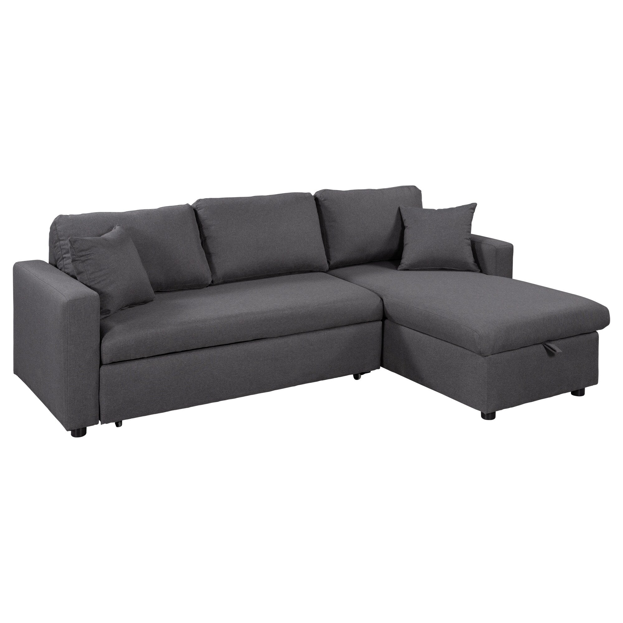 Canapé convertible en L avec lit gigogne et espace de rangement, 2 coussins d'appoint