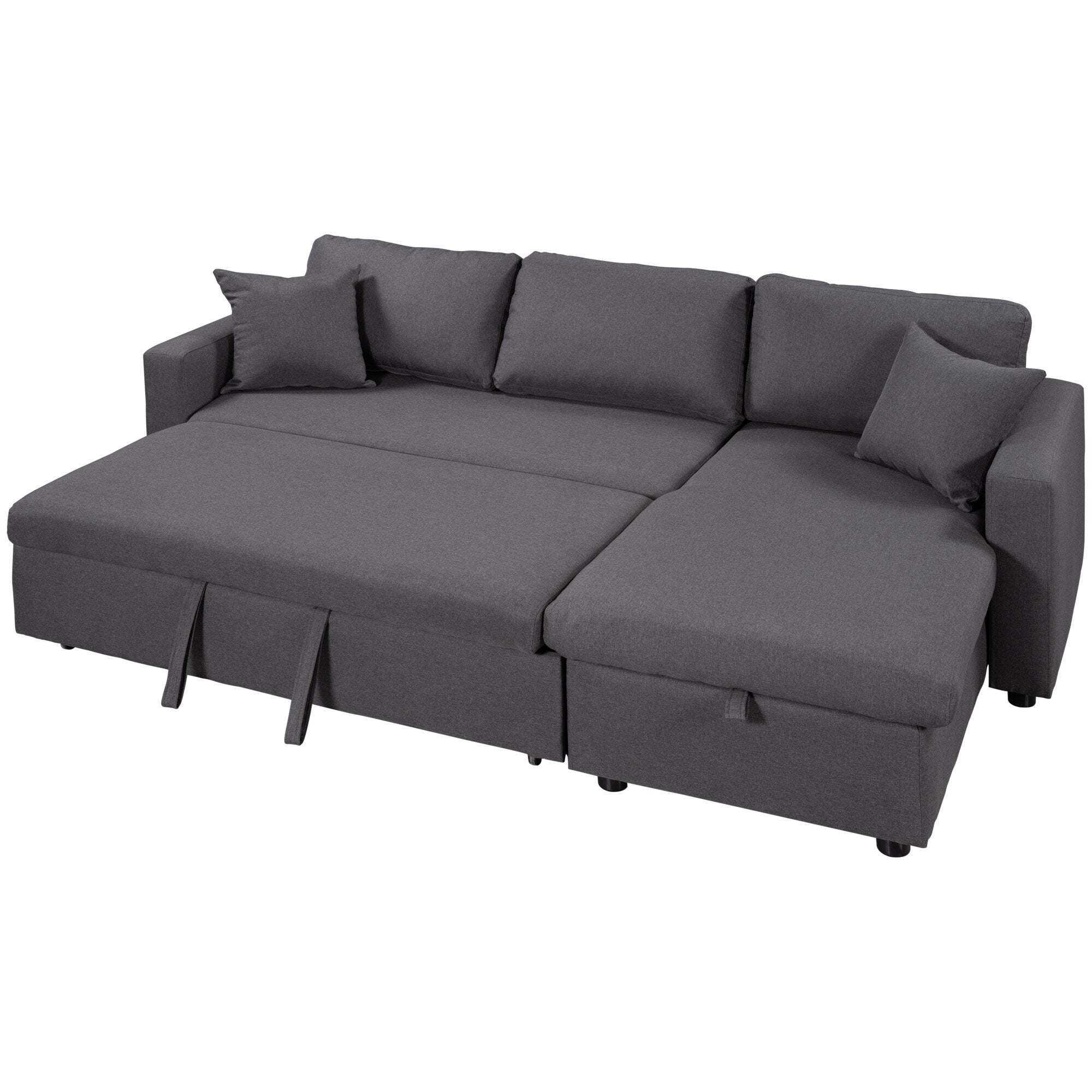 Canapé convertible en L avec lit gigogne et espace de rangement, 2 coussins d'appoint