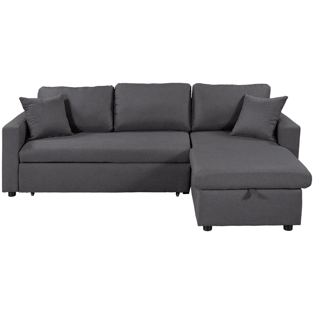 Canapé convertible en L avec lit gigogne et espace de rangement, 2 coussins d'appoint