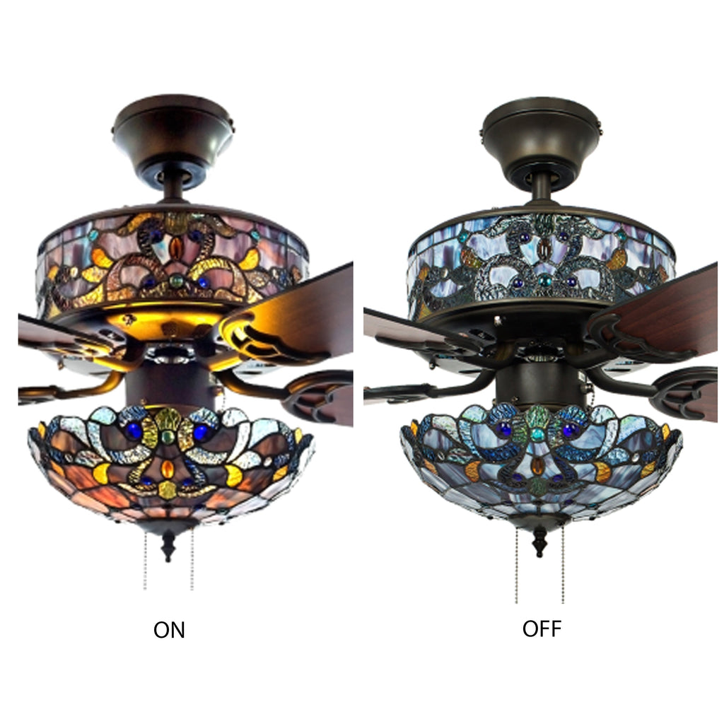 Ventilateur de plafond Magna Carta de style Tiffany Copper Grove Guasipati de 52 pouces - 52L x 52W x 16,5