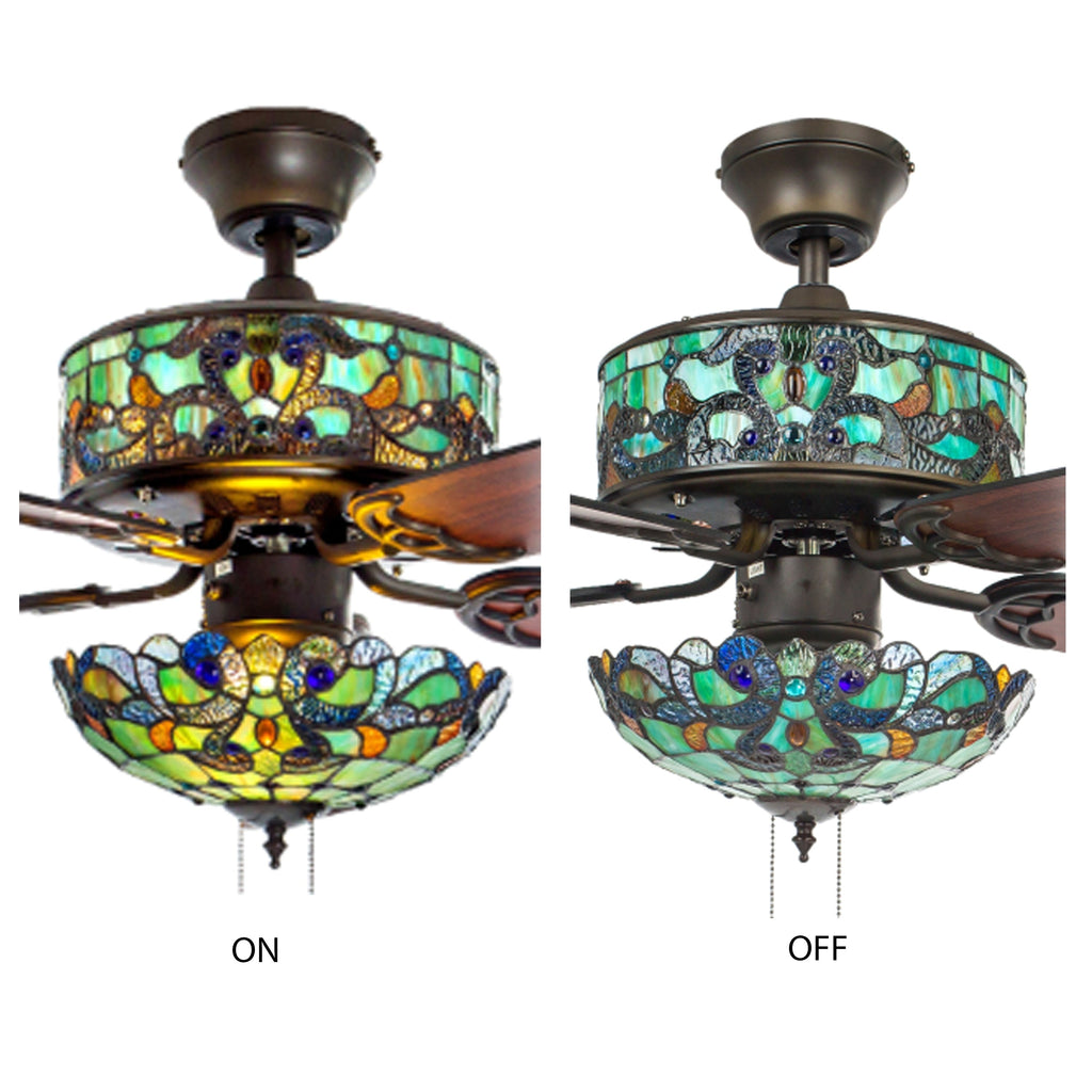 Ventilateur de plafond Magna Carta de style Tiffany Copper Grove Guasipati de 52 pouces - 52L x 52W x 16,5