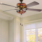 Ventilateur de plafond Magna Carta de style Tiffany Copper Grove Guasipati de 52 pouces - 52L x 52W x 16,5