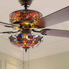 Ventilateur de plafond Magna Carta de style Tiffany Copper Grove Guasipati de 52 pouces - 52L x 52W x 16,5