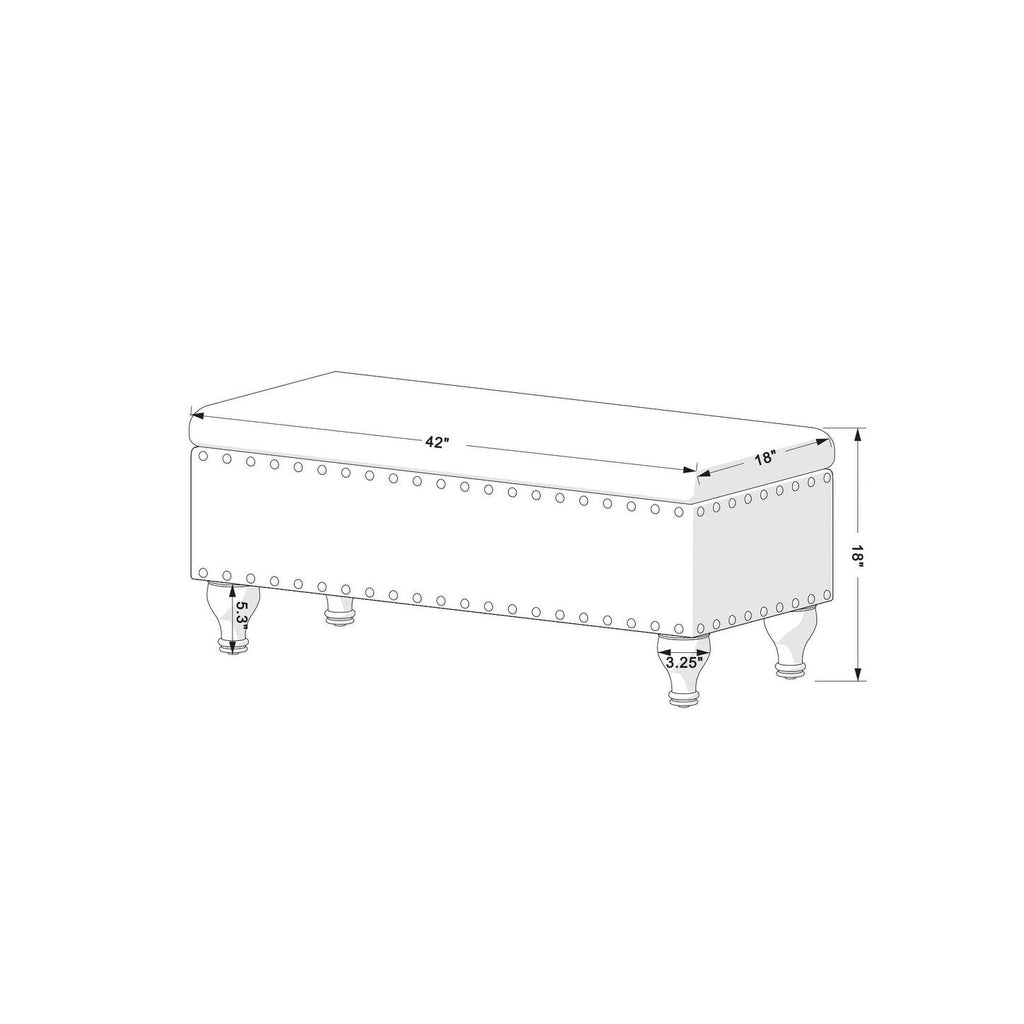 Banc de rangement rembourré Copper Grove Muscari avec bordure cloutée