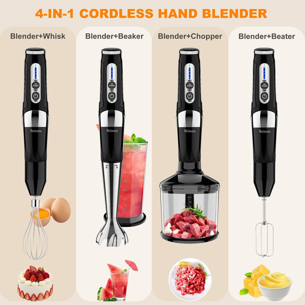 Mixeur plongeant sans fil : mixeur plongeant rechargeable USB 4 en 1, 21 vitesses variables et 3 angles réglables avec hachoir de 700 ml
