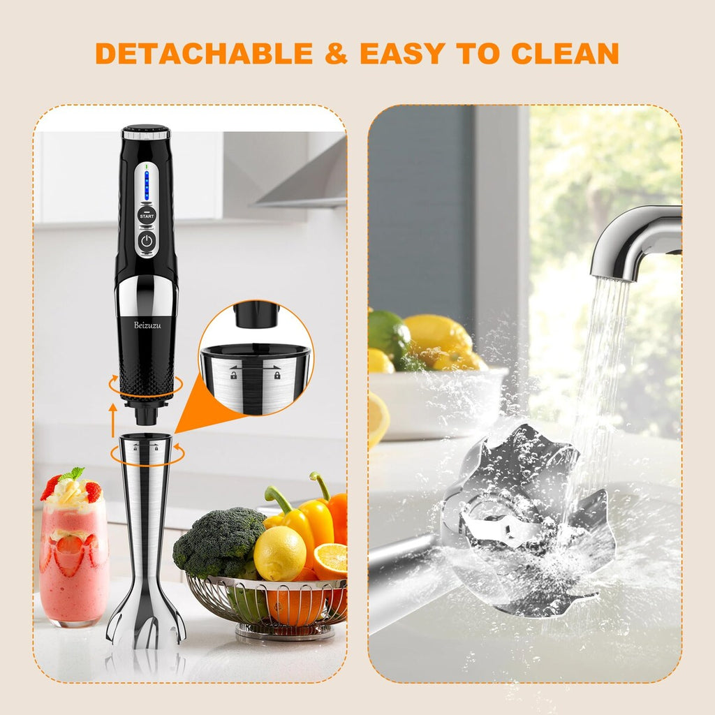 Mixeur plongeant sans fil : mixeur plongeant rechargeable USB 4 en 1, 21 vitesses variables et 3 angles réglables avec hachoir de 700 ml
