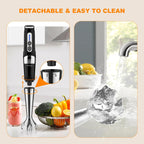 Mixeur plongeant sans fil : mixeur plongeant rechargeable USB 4 en 1, 21 vitesses variables et 3 angles réglables avec hachoir de 700 ml