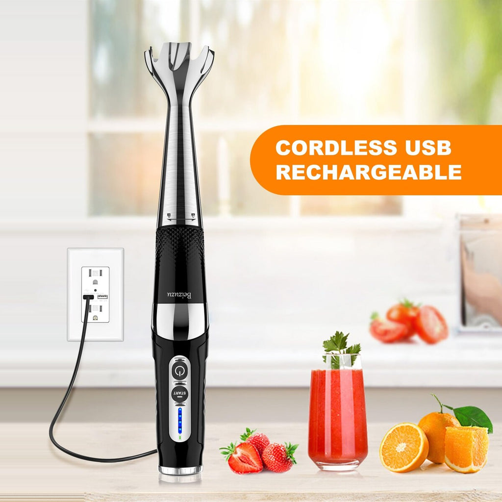 Mixeur plongeant sans fil : mixeur plongeant rechargeable USB 4 en 1, 21 vitesses variables et 3 angles réglables avec hachoir de 700 ml
