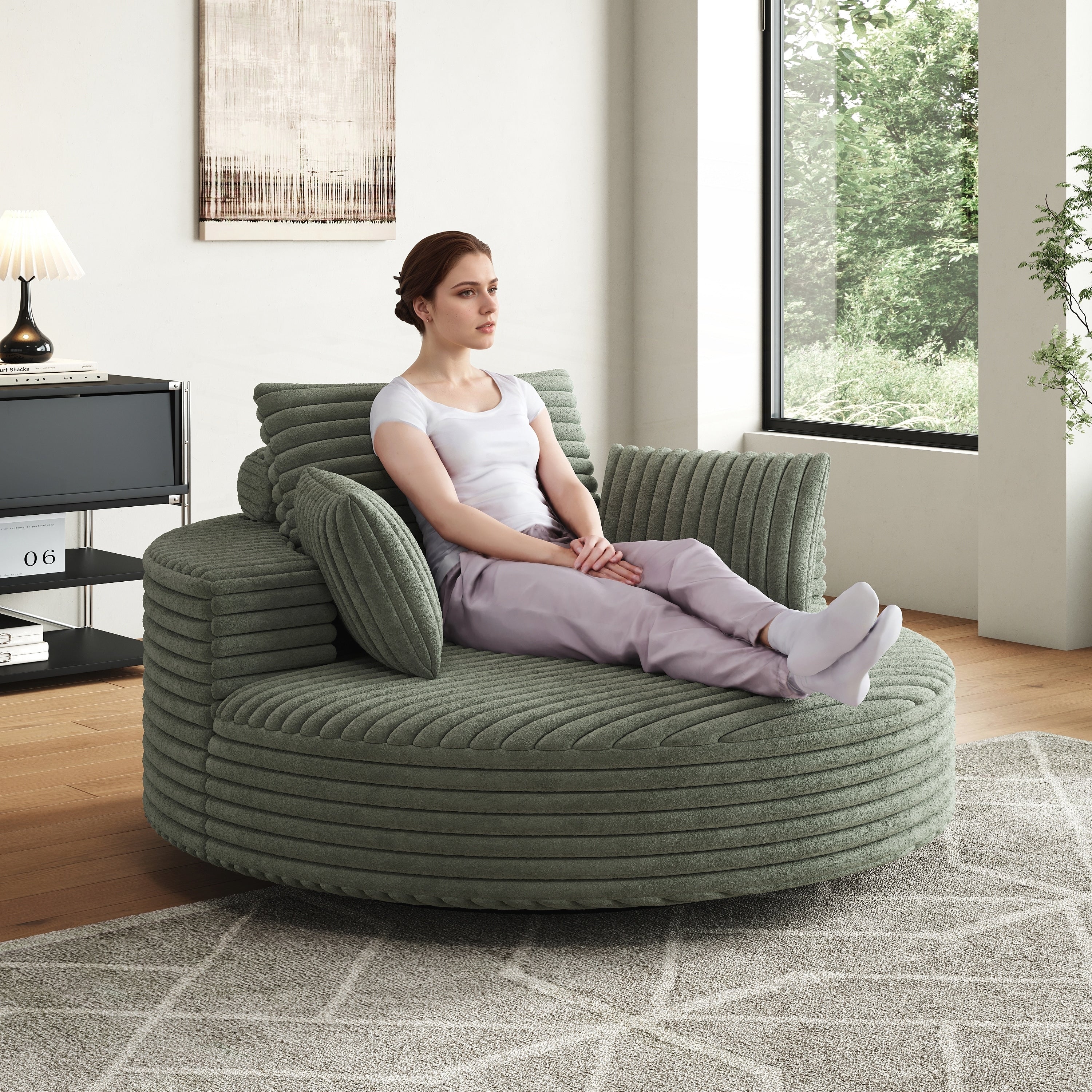 Chaise pivotante simple en velours côtelé et mousse chenille
