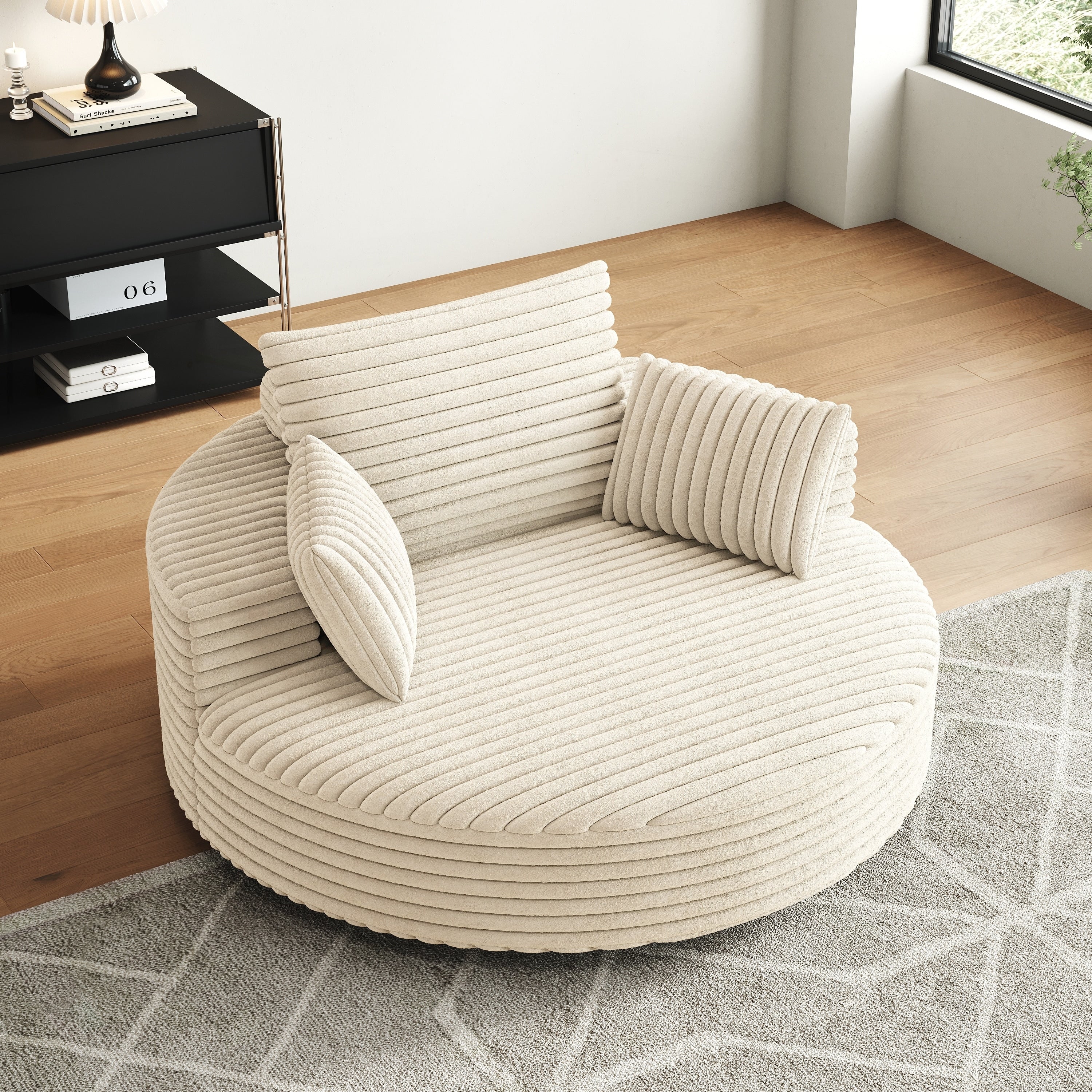 Chaise pivotante simple en velours côtelé et mousse chenille
