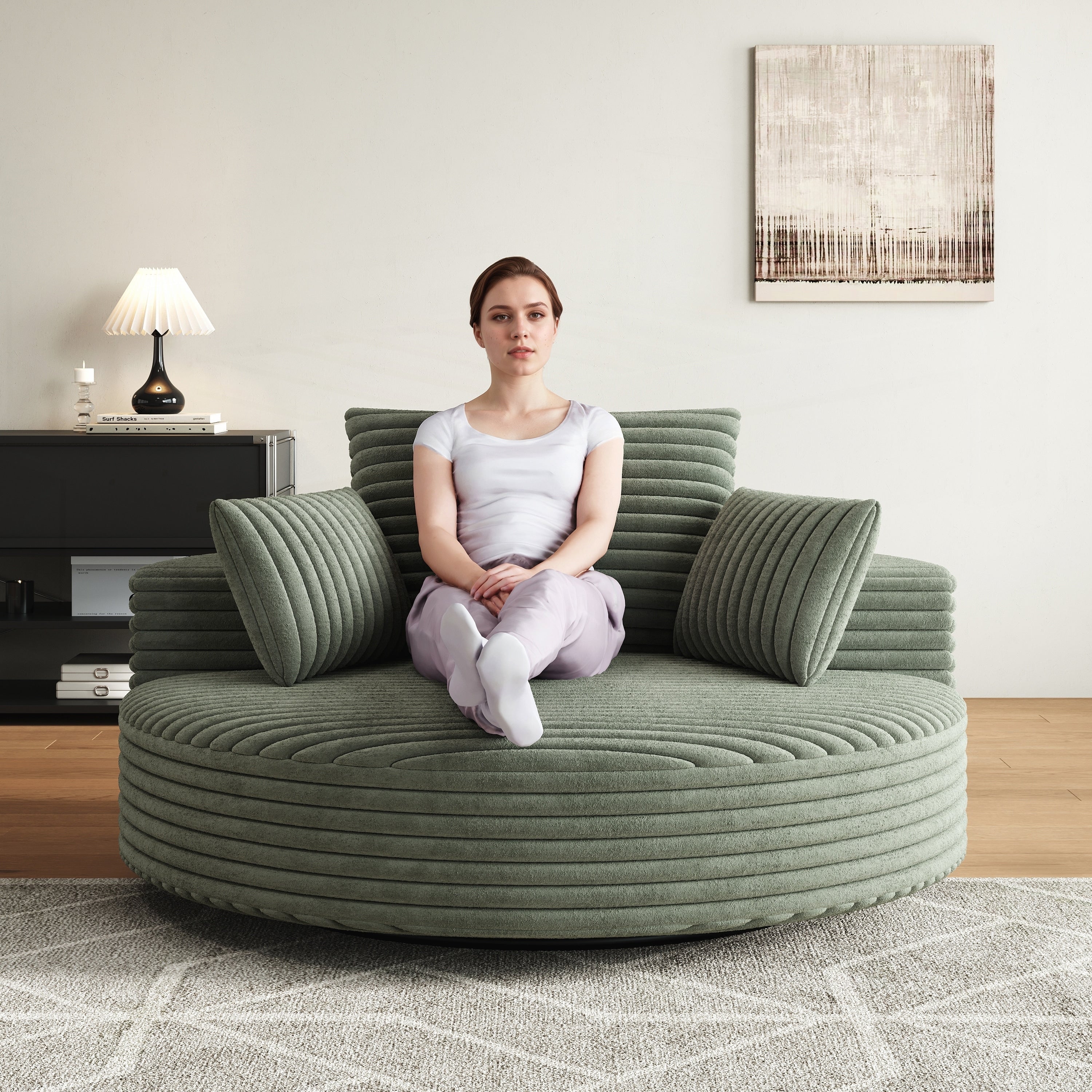 Chaise pivotante simple en velours côtelé et mousse chenille