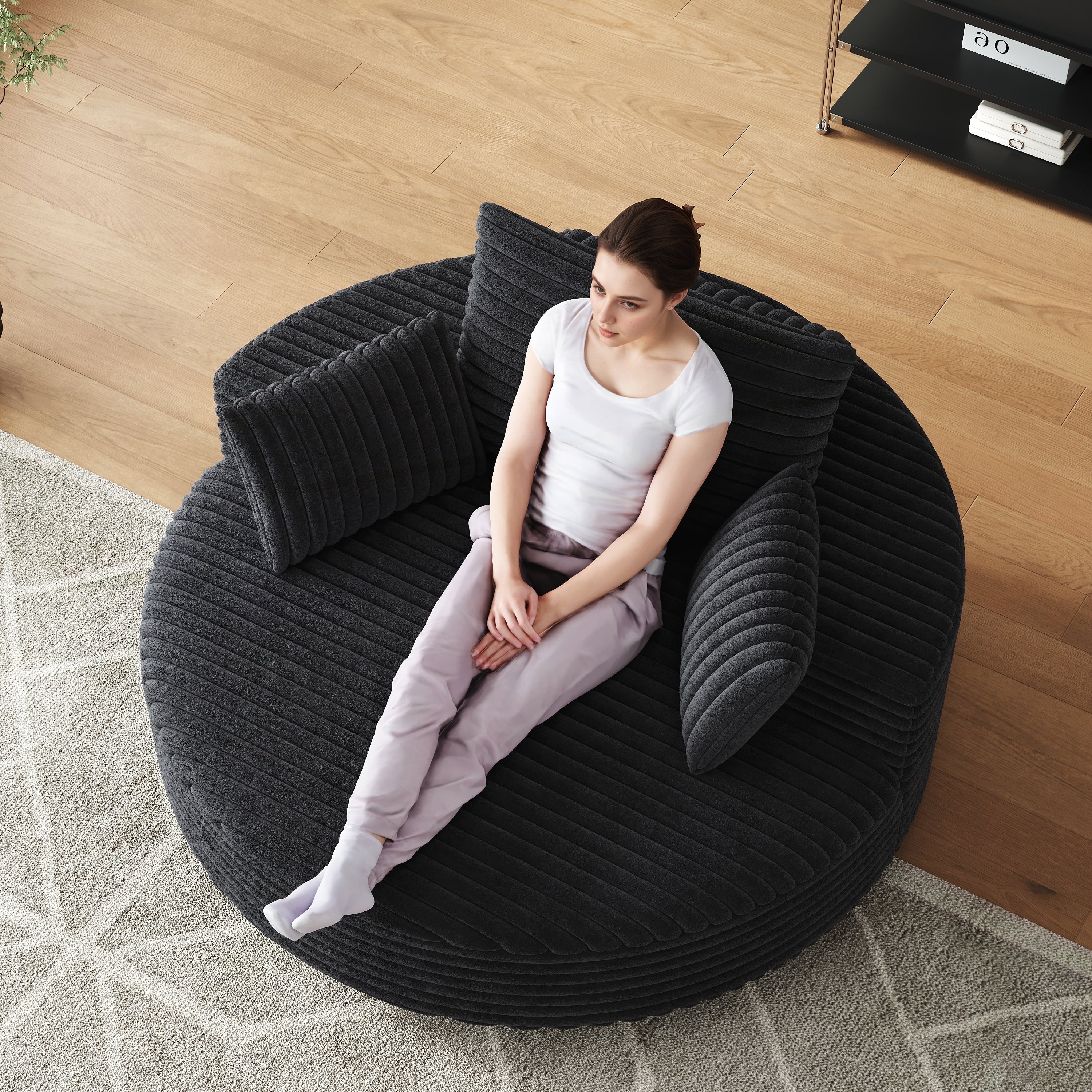 Chaise pivotante simple en velours côtelé et mousse chenille