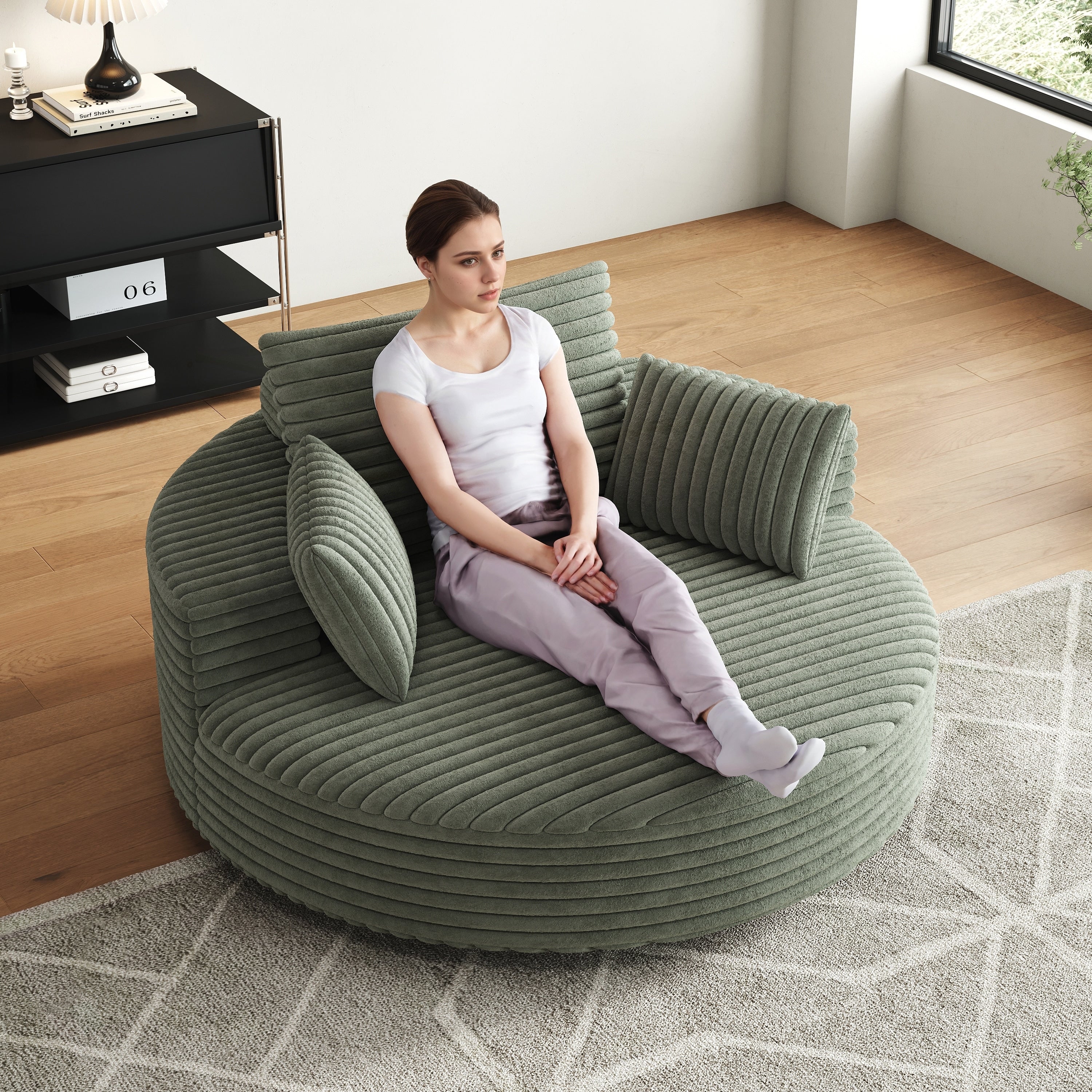 Chaise pivotante simple en velours côtelé et mousse chenille