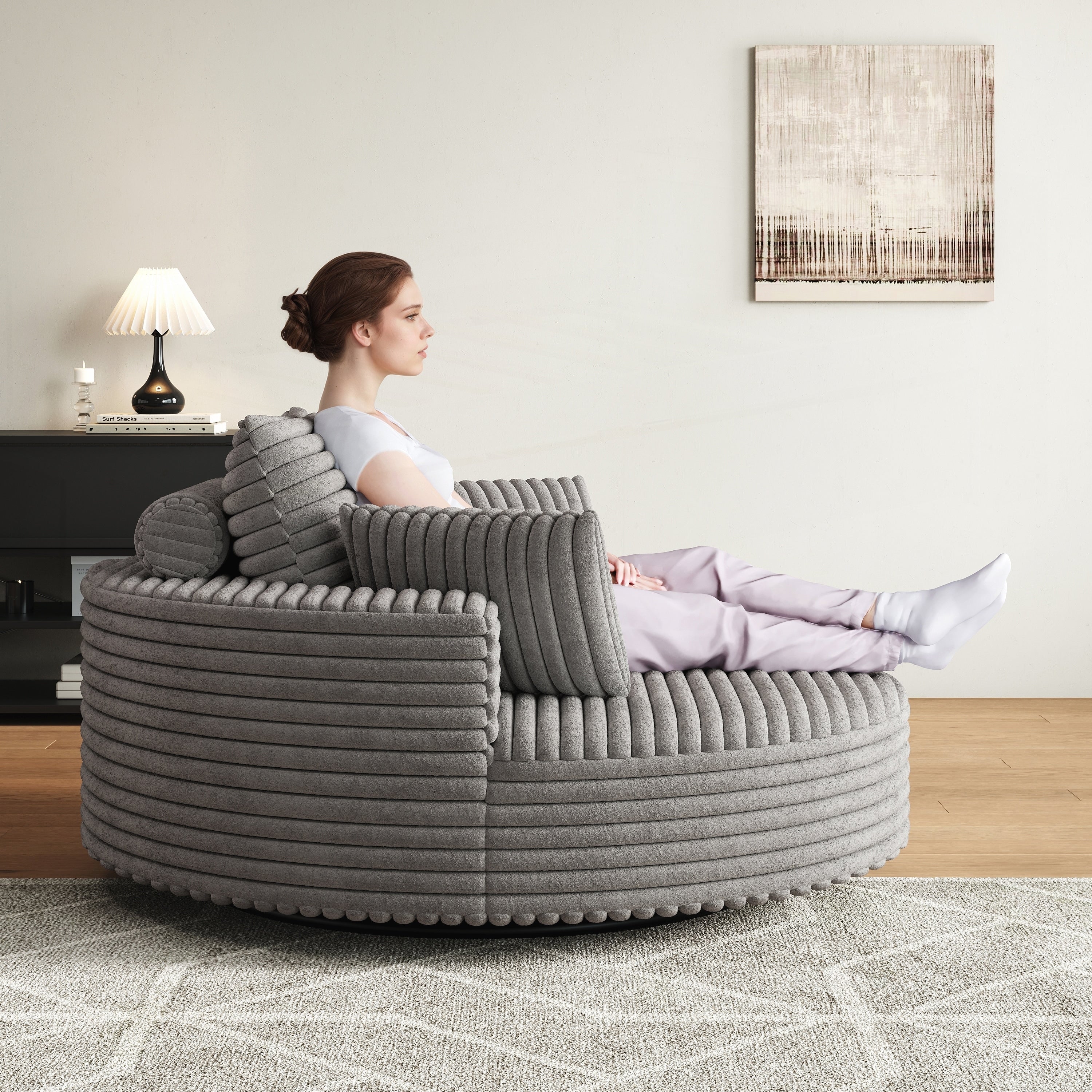 Chaise pivotante simple en velours côtelé et mousse chenille