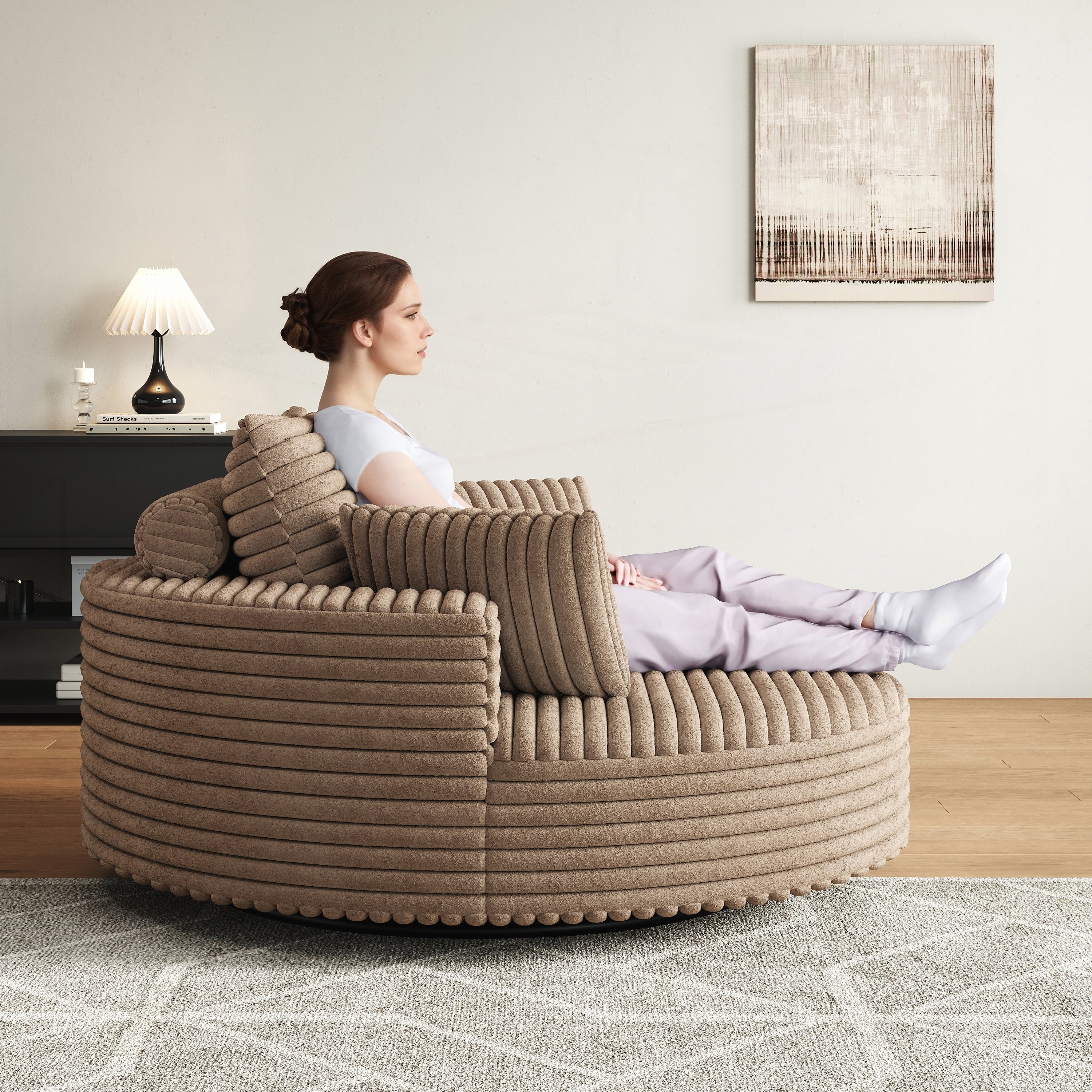 Chaise pivotante simple en velours côtelé et mousse chenille