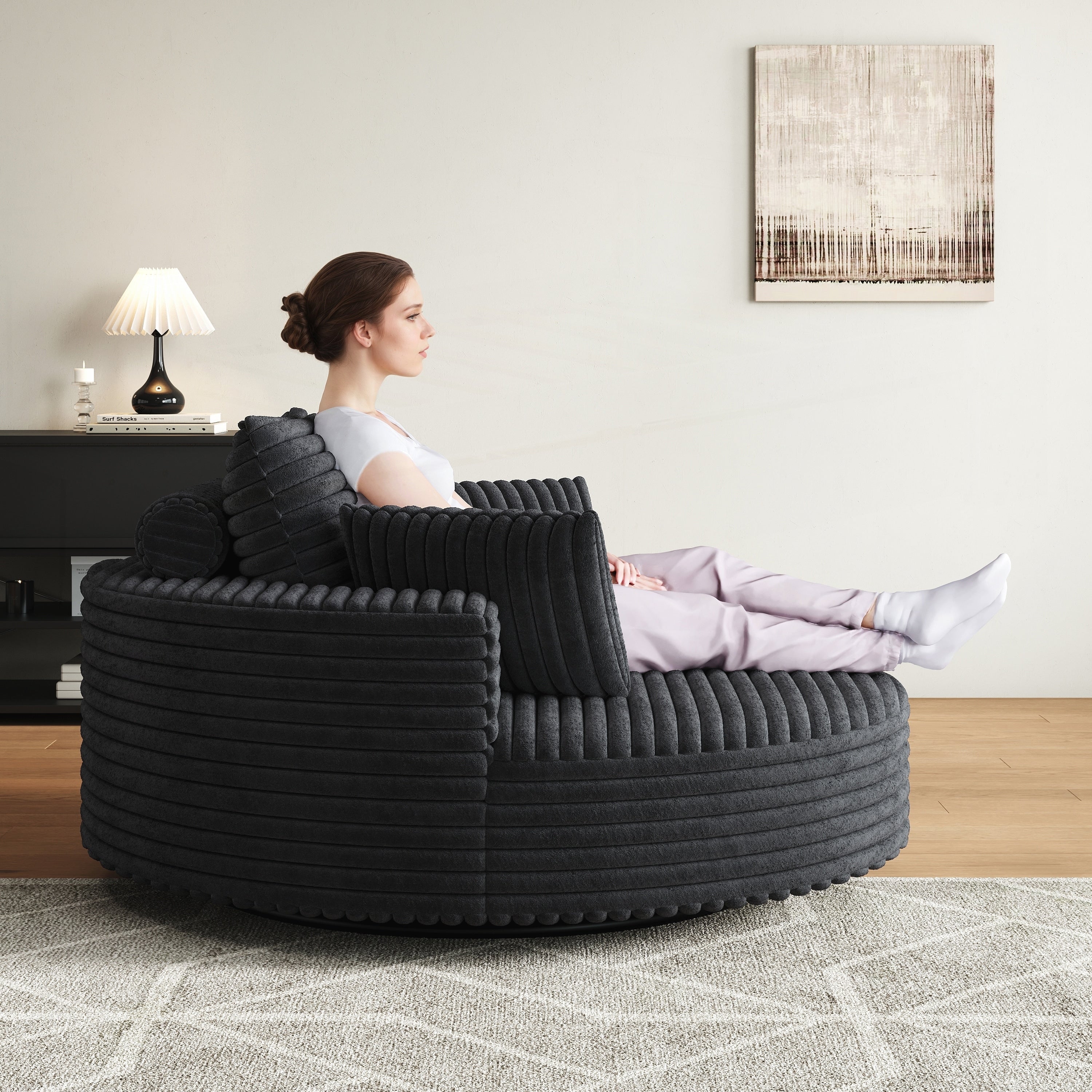 Chaise pivotante simple en velours côtelé et mousse chenille