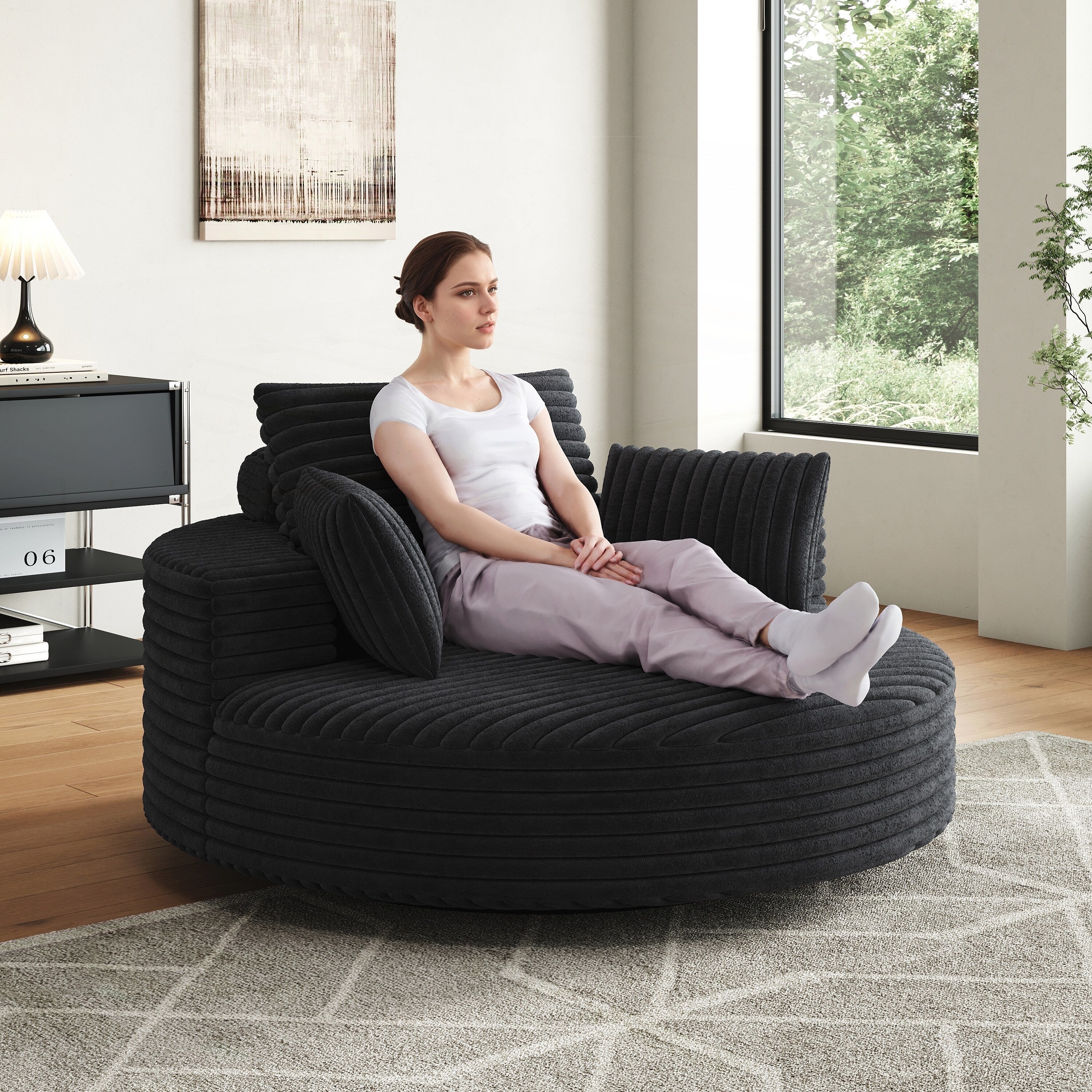 Chaise pivotante simple en velours côtelé et mousse chenille