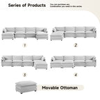 Canapé sectionnel en velours côtelé avec poufs amovibles et coussins ultra-doux pour salon et chambre