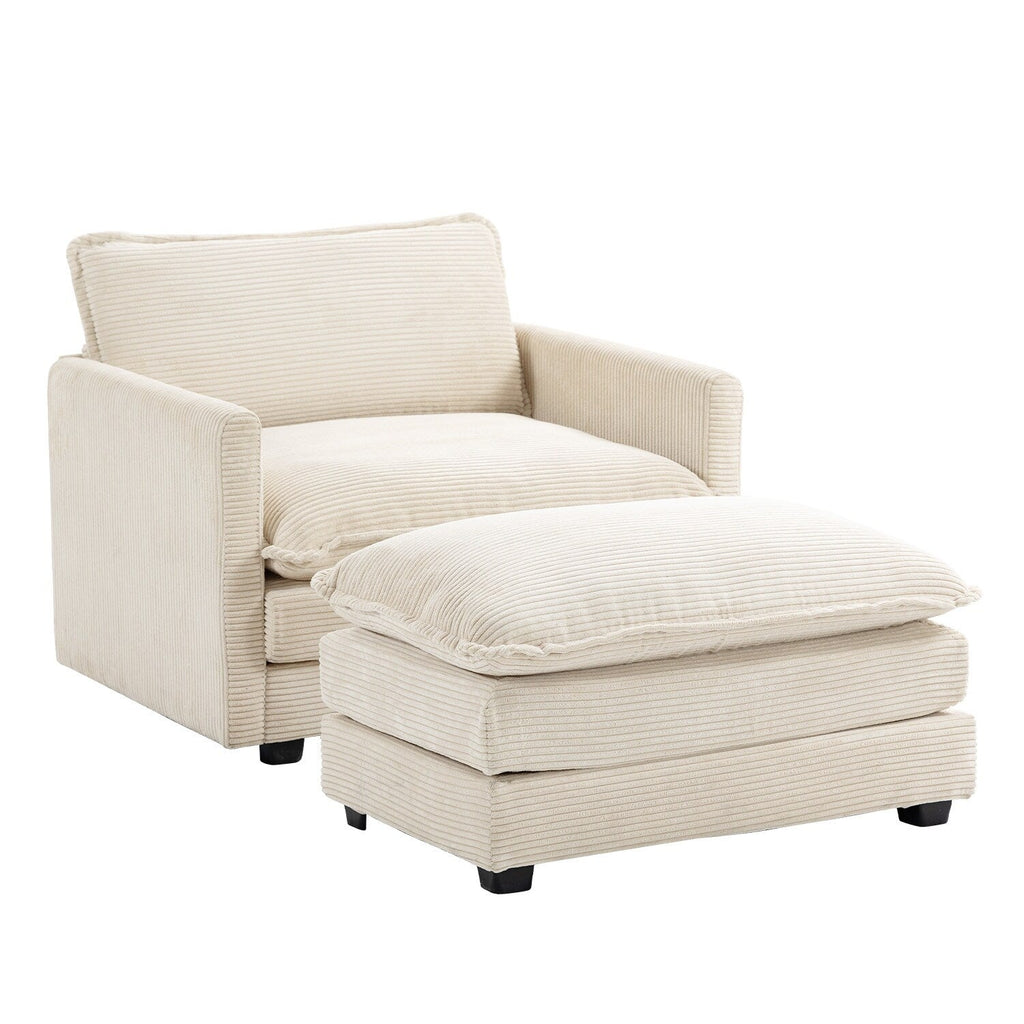 Canapé sectionnel en velours côtelé avec poufs amovibles et coussins ultra-doux pour salon et chambre