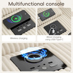 Canapé sectionnel en velours côtelé avec haut-parleurs Bluetooth, chargeur USB, porte-gobelets, rangement, pouf, assise profonde et large