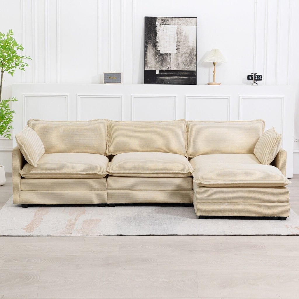 Canapé sectionnel en velours côtelé avec poufs amovibles et coussins ultra-doux pour salon et chambre