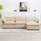 Canapé sectionnel en velours côtelé avec poufs amovibles et coussins ultra-doux pour salon et chambre