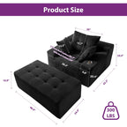 Canapé pouf rembourré en velours côtelé et mousse à mémoire de forme avec pouf - 48,4 L x 67,7 l x 24,4 H