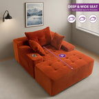 Canapé pouf rembourré en velours côtelé et mousse à mémoire de forme avec pouf - 48,4 L x 67,7 l x 24,4 H