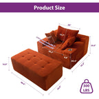 Canapé pouf rembourré en velours côtelé et mousse à mémoire de forme avec pouf - 48,4 L x 67,7 l x 24,4 H