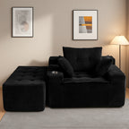 Canapé pouf rembourré en velours côtelé et mousse à mémoire de forme avec pouf - 48,4 L x 67,7 l x 24,4 H