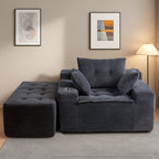 Canapé pouf rembourré en velours côtelé et mousse à mémoire de forme avec pouf - 48,4 L x 67,7 l x 24,4 H