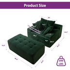 Canapé pouf rembourré en velours côtelé et mousse à mémoire de forme avec pouf - 48,4 L x 67,7 l x 24,4 H