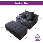Canapé pouf rembourré en velours côtelé et mousse à mémoire de forme avec pouf - 48,4 L x 67,7 l x 24,4 H
