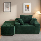 Canapé pouf rembourré en velours côtelé et mousse à mémoire de forme avec pouf - 48,4 L x 67,7 l x 24,4 H