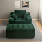 Canapé pouf rembourré en velours côtelé et mousse à mémoire de forme avec pouf - 48,4 L x 67,7 l x 24,4 H